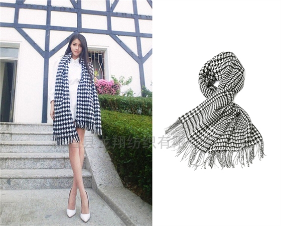 千鳥格流蘇圍巾