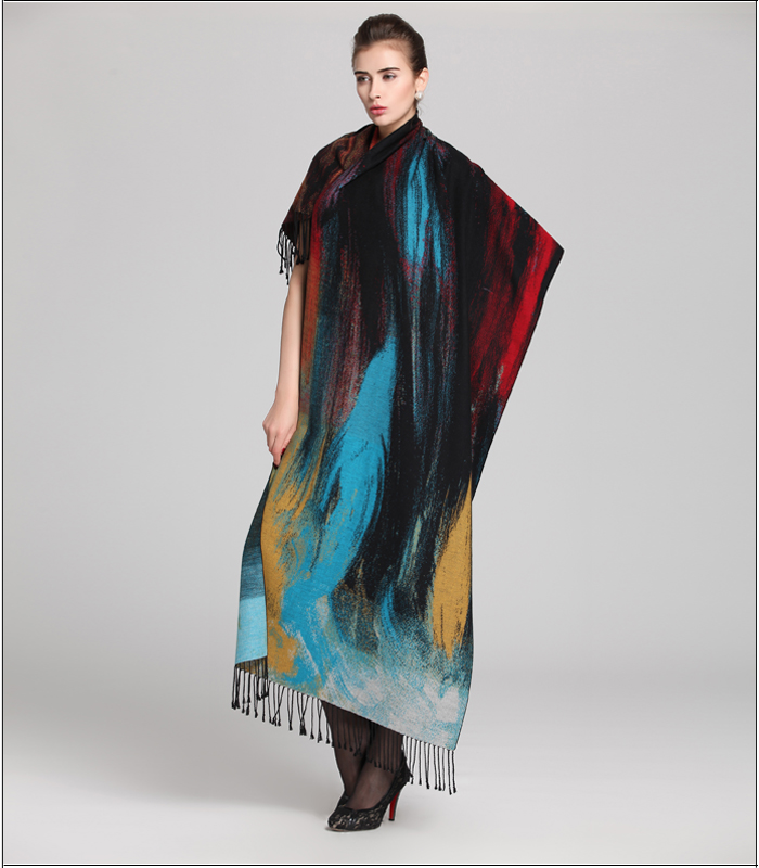 真絲油畫藝術提花披肩