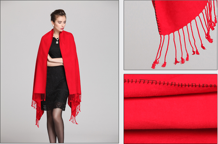 紅色披肩 竹纖維披肩 拉絨披肩