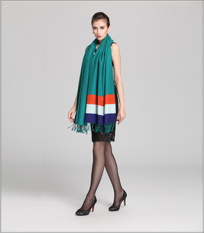 素色條紋披肩 拉絨披肩