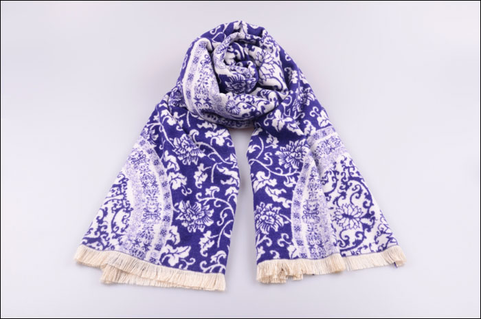 青花瓷披肩 提花披肩 拉絨披肩 圍巾批發