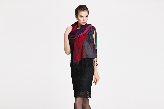 真絲油畫藝術提花披肩 拉絨披肩 女士披肩