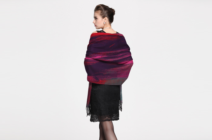 真絲油畫藝術提花披肩 拉絨披肩 女士披肩