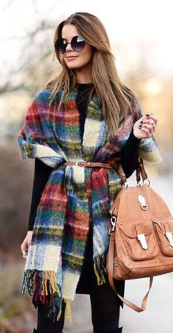 長須毛感格子圍巾