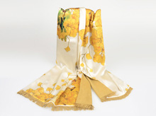 龍翔為禪心藝術定制山水花鳥真絲復合圍巾